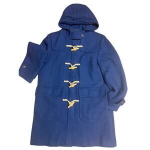 Vintage Lands' End Size 10 Petite Navy  Wool Hooded Duffle Coat Toggle Buttons